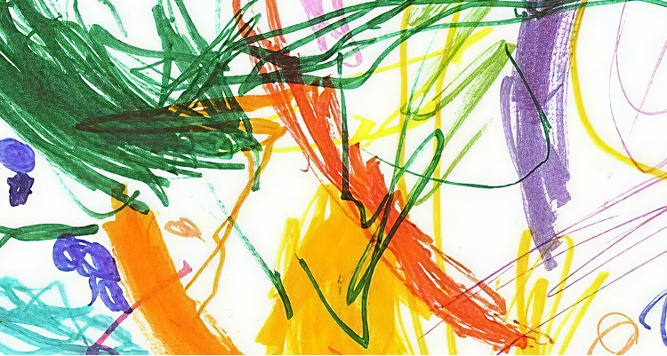 Abstract child's drawing with colorful lines on a white background