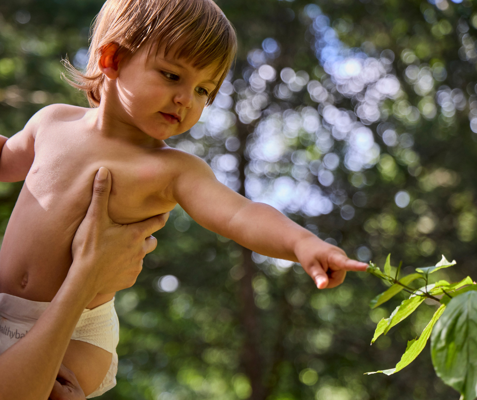 Toddler pointing at a tree