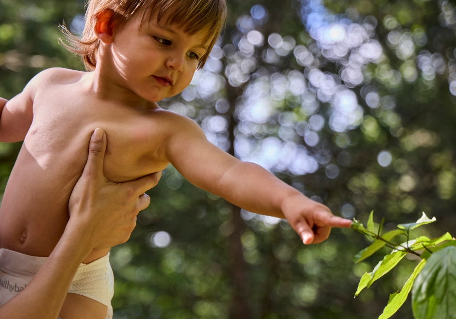 Toddler pointing at a tree