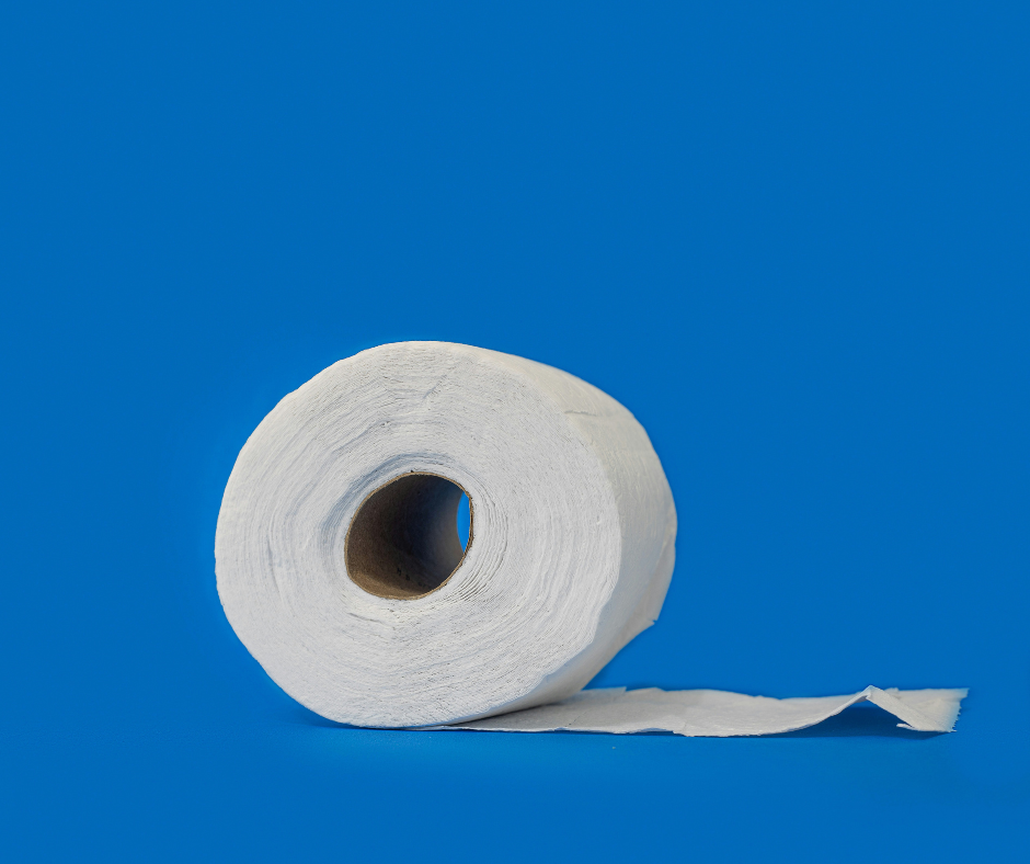 A roll of toilet paper on a blue background