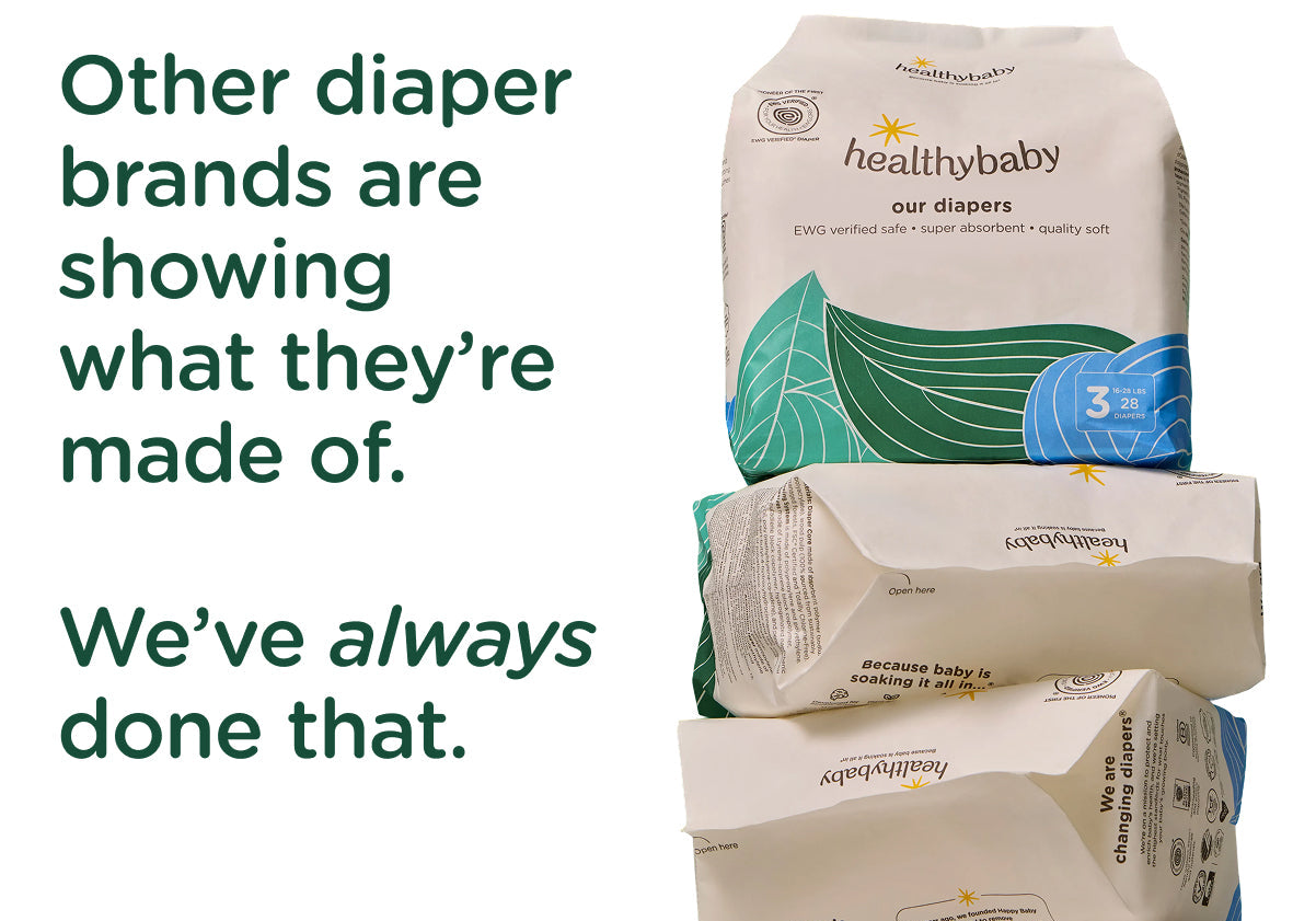A stack of HealthyBaby diapers