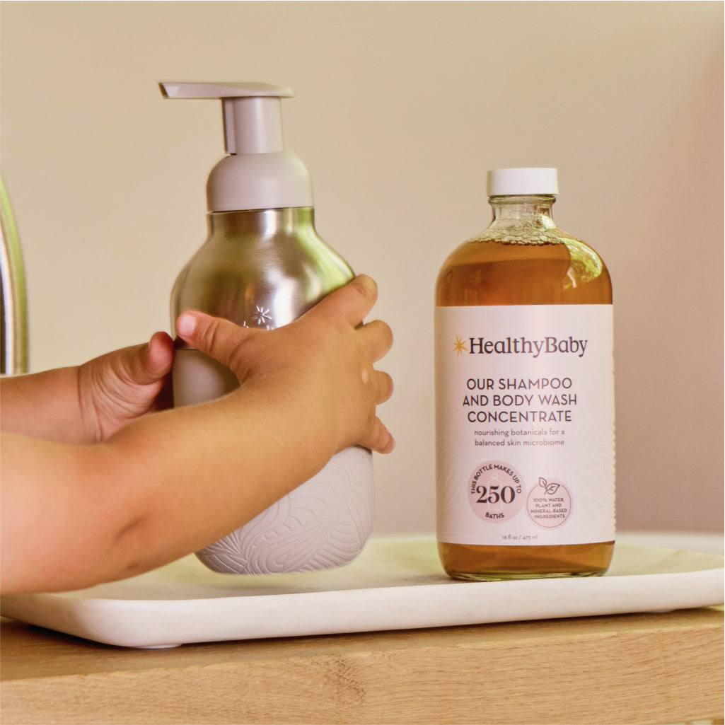 Shampoo and Body Wash System bottle makes over 200 baths